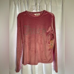 NWT Women’s JUICY COUTURE Pink “Juicy” Velour Long Sleeve Top Sz M